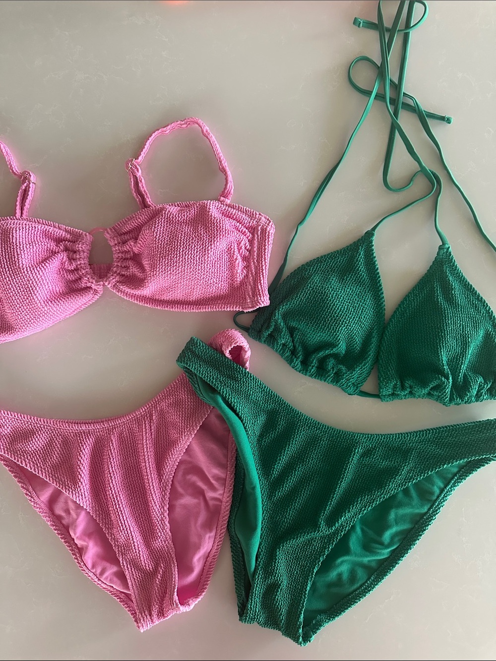 Bundle Pink and Green Textured Bikini Set - Two Piece Swimwear